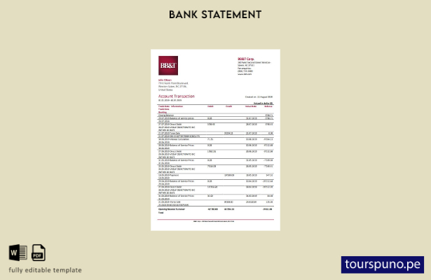 listo para imprimir plantilla de word   extracto bancario de BB&T Corp. de Carol